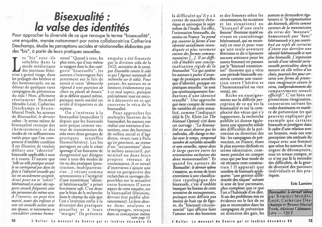 3 Keller 1996 - Bisexualité la valse des identités