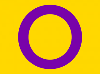 drapeau intersexe : un rond violet sur fond jaune